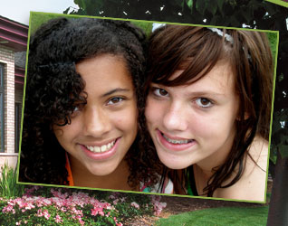 stock photo of two teen girls with braces