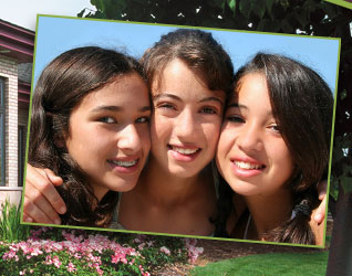 stock photo of 3 teen girls with braces